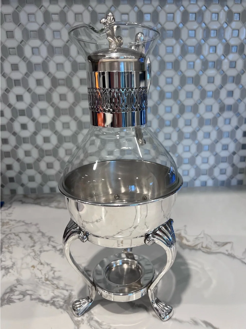 Vintage F.B. Rogers Silverplate Glass Coffee Carafe Warmer